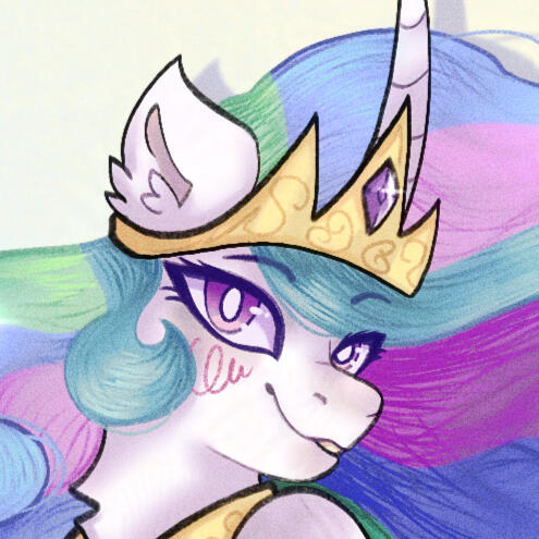 Avatar by @rqineiko.bsky.social My avatar: celestia looking at the viewer with a small smile